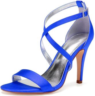 Generic Wedding Bridal Shoes Womens Stiletto Heels Sandals Sexy Open Toe Bridal Satin Wedding Party Dressy Heels Shoes 10.5Cm,Blue,7 UK