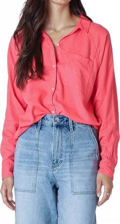 Dex Clothing Long Sleeve Button Up Shirt In Bright Coral