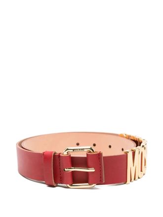Moschino logo-plaque leather belt - women - Calf Leather - 48 - Red