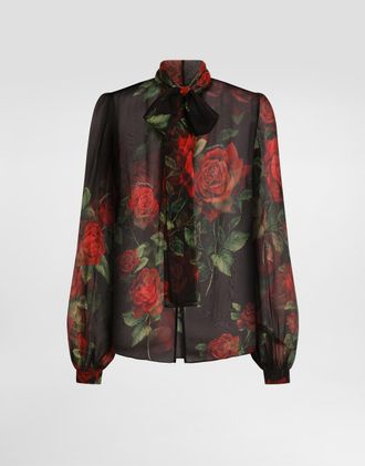 Dolce & Gabbana Rose-print Chiffon Blouse - Woman Shirts And Tops Multicolor 36