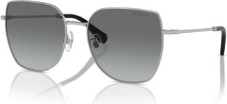 Swarovski Womens Metal Sunglasses With Crystal Embellished In Matte Silver/ Gradient Grey