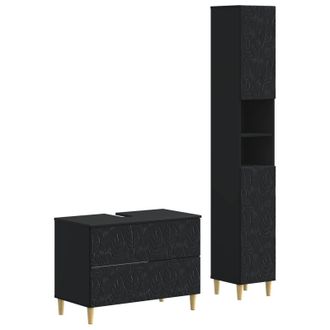 vidaXL Juego De Gabinete De Ba&ntilde;o De 2 Piezas Delft Negro Vidaxl
