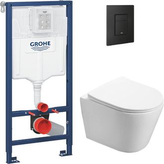 GROHE Bastidor Rapid Sl + Inodoro Sin Brida Swiss Aqua Technologies Infinitio + Placa De Accionamiento Negro Mate (rapidsl-infinitio-k - Grohe