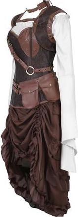 Costume Corset Cuir Grebrafan - Ensemble Pirate Gothique Avec Jupe Et Chemisier Pour Halloween