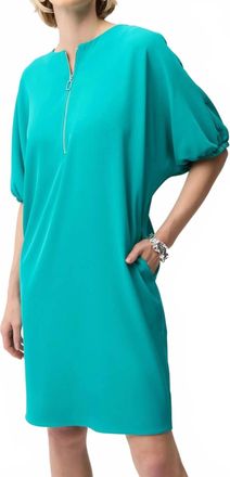 Joseph Ribkoff Zip Front Puff Sleeve Shift Dress In Oceanic