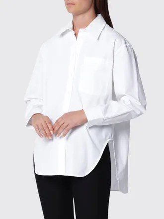 Anine Bing Camicia in cotone con tasca a toppa e orlo asimmetrico