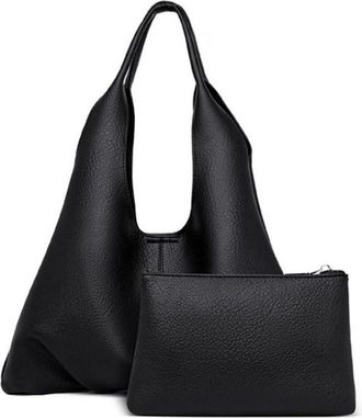 Generic Stylish Slouchy Shoulder Bag for Women Retro Designer Vegan Leather Purse Fashionable Tote Handbag Set of Two (Black, One Size)