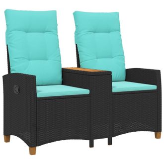 vidaXL Banco Reclinable Con Mesa Negro Y Turquesa 126 X 65 X 112 Cm Vidaxl