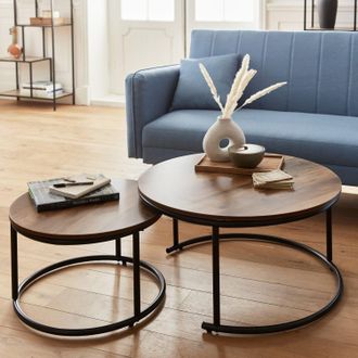Sweeek Pair Of Round Nesting Coffee Tables In Wood Effect