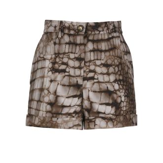 Elisabetta Franchi Shorts in Jersey with Alligator Print and Turn-up Hem - female - Elisabetta Franchi - Short Shorts - Brown - M - Shorts