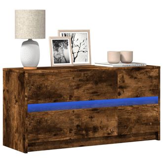Berkfield Home TV Cabinet with LED Smoked Oak 100x34x50 cm Engineered Wood in Brown | Size: 100 x 34 x 50 cm