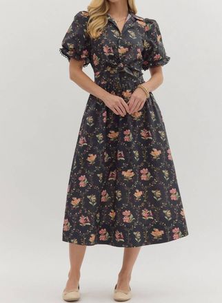 Entro Floral Meadow Midi Dress In Black
