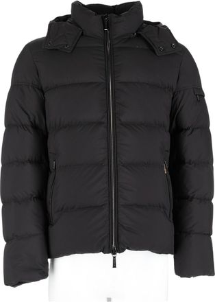 Moorer Padded Black Jacket with High Collar and Detachable Hood