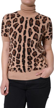 Dolce & Gabbana Womens Beige Leopard Print Wool Turtleneck Top Virgin