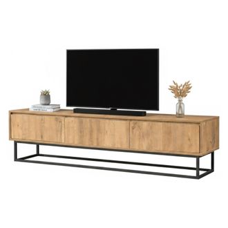 Dmora Dmora - Mueble De Televisi&oacute;n Dpinat, Aparador De Sal&oacute;n, Mueble Bajo Para Tv, Base De Pared Equipada, 180x40h50 Cm, Roble Y Negro