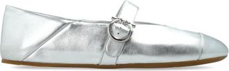 Ferragamo Nena Ballet Flats - Dames - Ballerinas - Grijs - 38 1/2 EU - Leer - Schoenen