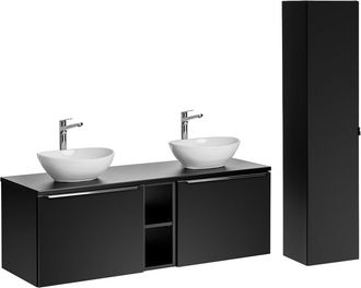 Petits Meubles Conjunto mueble lavabo doble 140cm tableros laminados y mdf negro