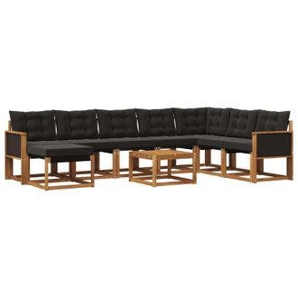 vidaXL Conjunto De Sof&aacute;s De Exterior Con Coj&iacute;n 9 Pcs Natural Y Negro Vidaxl