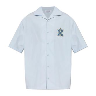 Off-white Short Sleeve Shirts, male, Blue, Size: 2XL Colorful Printed Shirt with Shimmering Sequins