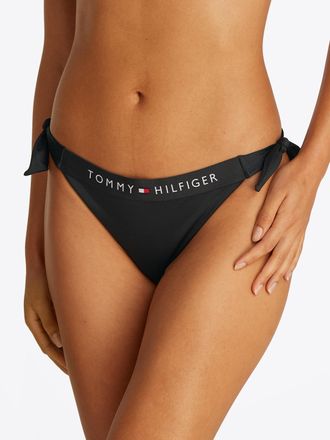 Tommy Hilfiger Bikini-Hose TH SIDE TIE CHEEKY BIKINI, Damen, Gr. L (40), N-Gr, schwarz, Polyamid, TOMMY HILFIGER SWIMWEAR, unifarben, Badehosen Bikini-Hose, mit seit
