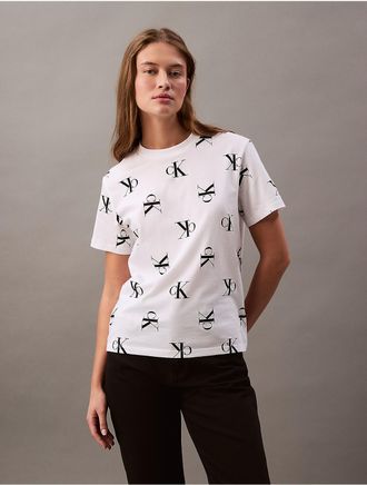 Calvin Klein Jeans Calvin Klein Womens Allover Monogram Classic T-Shirt - White - XS