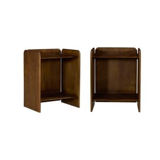 Sweeek Mesita de noche ex&oacute;tica de madera de acacia 2 niveles, set de 2, nogal