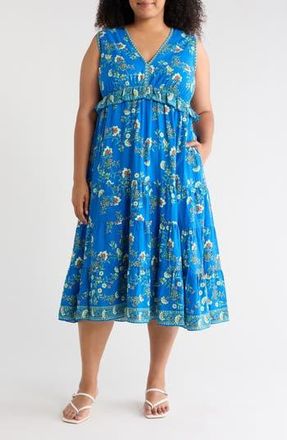 Max Studio Sleeveless Surplice Maxi Dress in Water Floaty Floral at Nordstrom Rack, Size 1X