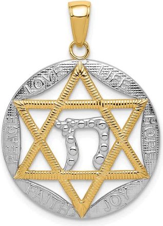 Diamond2Deal 14k Yellow Gold Rhodium Polished Star of David Chai Round Pendant