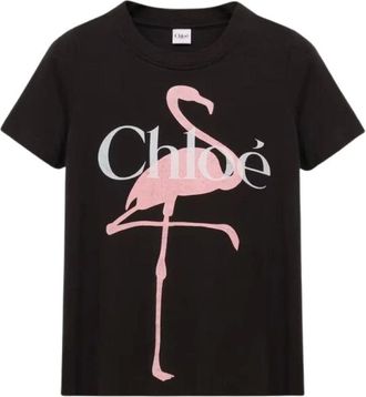Chloé Tops, Dames, Zwart, S, Katoen, T-shirt E26