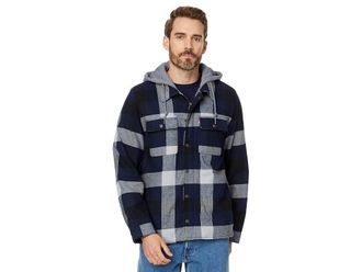 Levi's Washed Cotton Shirt Jacket with A Jersey Hood and Sherpa Lining Mens Clothing Navy Buffalo Check : SM, Jersey/Cotton