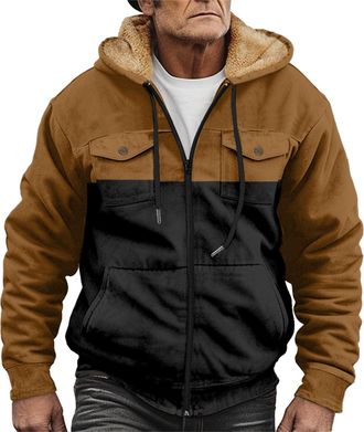 Generic Winter Jackets for Men UK Casual Fashion Vintage Classic Retro Outerwear Lined Lumberjack Loose Full Zipper Hoodie Plus Fleece Winter Warm Coat Top (B