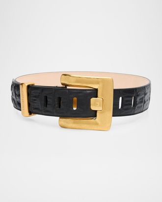 Balmain Anthem Croc-Print Embossed Leather Belt