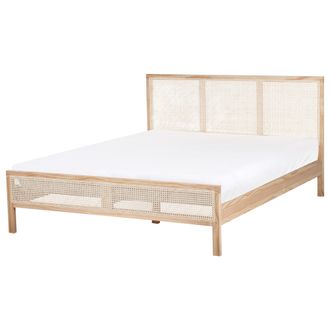 Beliani Cama Con Somier Moderna Cabecero Con Trenza Vienesa Madera De Pino Marr&oacute;n Claro 160 X 200 Cm Salernas