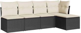 vidaXL Set De Muebles De Jard&iacute;n 5 Pzas Y Cojines Rat&aacute;n Sint&eacute;tico Negro Vidaxl