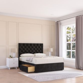 Sloomy Mayfair Divan Bed Base No Drawers & 54 Floor Standing Headboard in Black | Size: Small Double