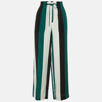 Ganni Ganni Green Block Striped Silk Electra Pants