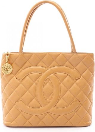 Chanel Beige Grained Calfskin Handbag Tote Bag (Pre-Owned)