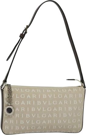 Bulgari Logo Mania Ecru Canvas Shoulder Bag (Pre-Owned)