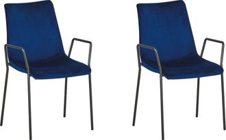 Beliani Juego De 2 Sillas De Comedor Asiento Tapizado En Terciopelo Azul Oscuro Sillas Apilables Comedor Oficina Sala De Conferencias Jefferson