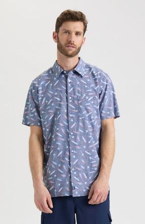 Salt Life Tempting Tackle Woven Short Sleeve Shirt in Navy at Nordstrom, Size Large