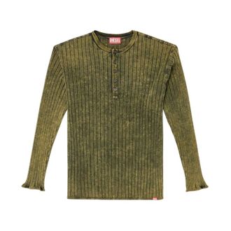 Diesel Tops, Heren, Groen, XL, Groen Geknoopt Logo Ronde Hals Lange Mouw