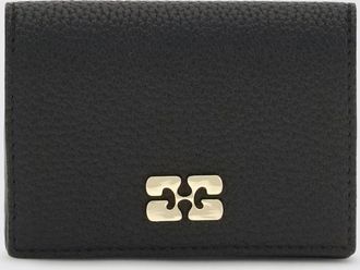 Ganni Portafoglio in pelle riciclata con patta e logo Butterfly