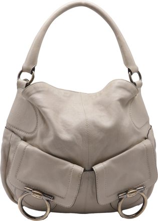 Ferragamo Gancini Pocket Hobo Bag in Beige Leather