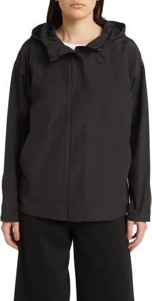 Eileen Fisher Hooded Cotton Blend Jacket in Black at Nordstrom, Size X-Large