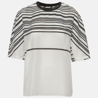 Emporio Armani White & Black Striped Voile Oversized T-Shirt