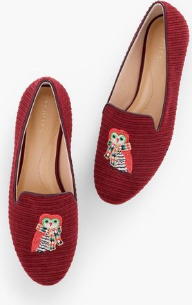 Talbots Ryan Corduroy Loafers - Embroidered Owl - Rich Burgundy - 8M Talbots