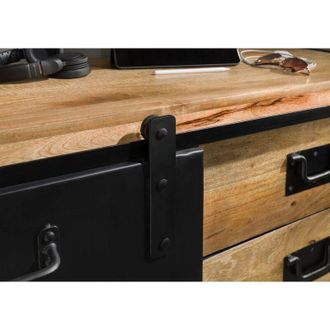 Massivmoebel24 Credenza in legno di Mango 195x45x90 laccato chiaro naturale / ferro neroBLACKBURN 107