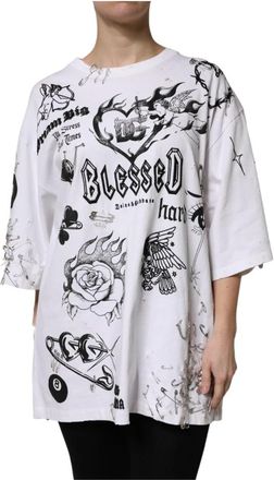 Dolce & Gabbana Witte Katoenen Gezegend Bedrukt T-shirt - Dames - T-shirts - Wit - L - Katoen - Tops