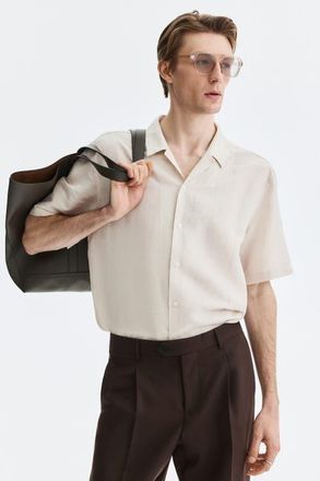H&M Relaxed-fit linen-blend resort shirt in Light Beige at Nordstrom, Size Xx-Large