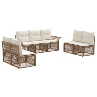 vidaXL Conjunto De Sof&aacute;s De Jard&iacute;n 7 Pcs Beige Rat&aacute;n Sint&eacute;tico Vidaxl